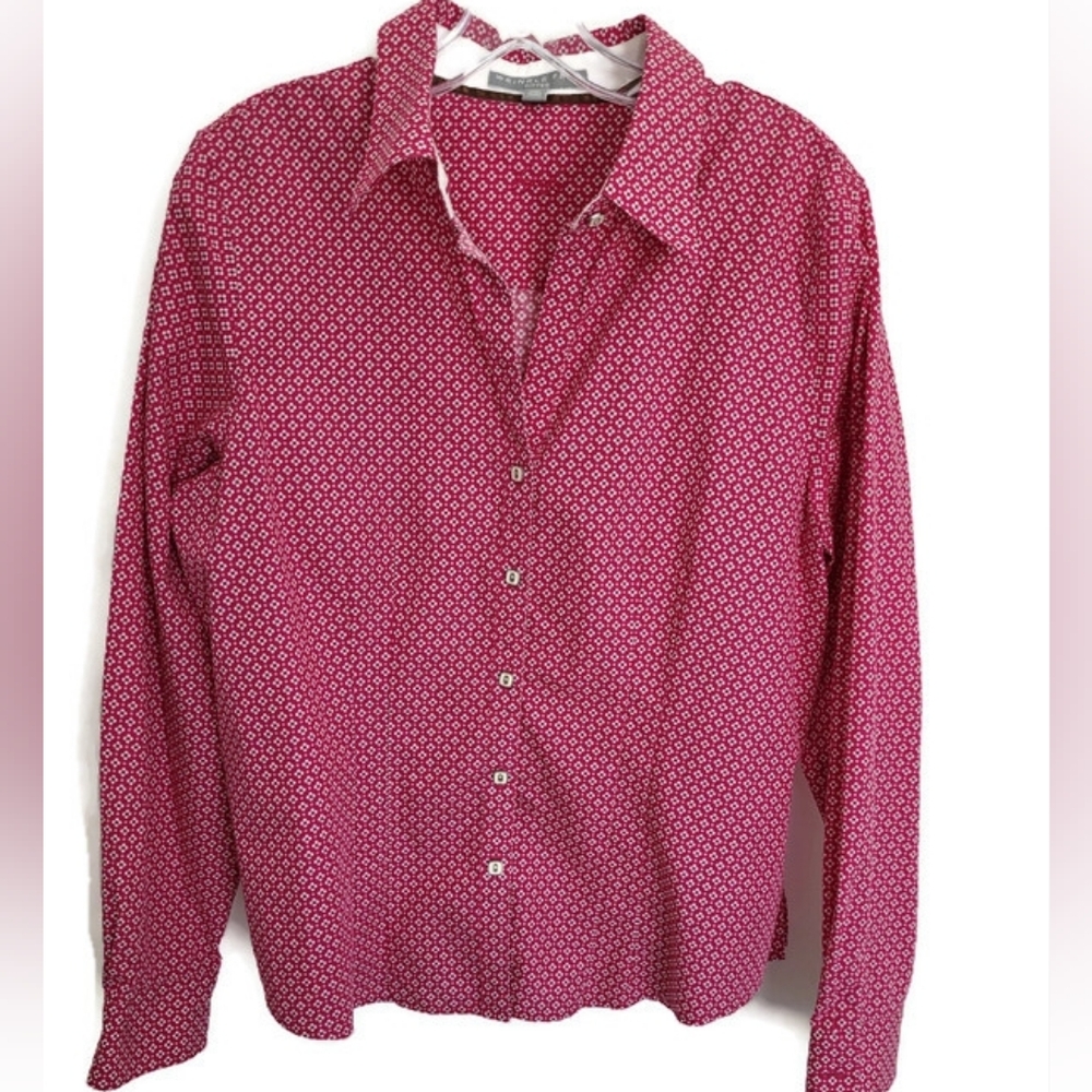 Wrinkle Free Hot Pink Womens Patterned Fitted Button-Up Shirt